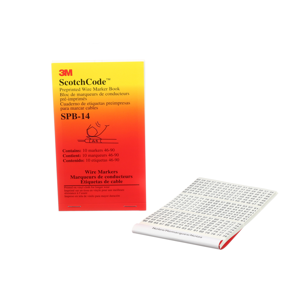 Mayer-DDS-3M™ ScotchCode™ Pre-Printed Wire Marker Book SPB-14, black print on a white background highlights the characters, 5/Case-1