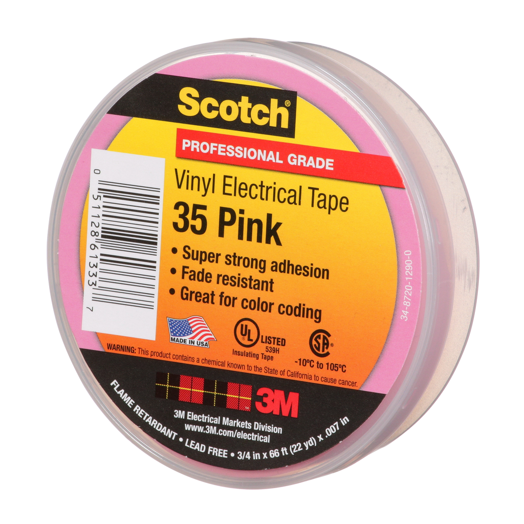 Mayer-DDS-Scotch® Vinyl Color Coding Electrical Tape 35, 3/4 in x 66 ft, Pink, 10 rolls/carton, 100 rolls/Case-2