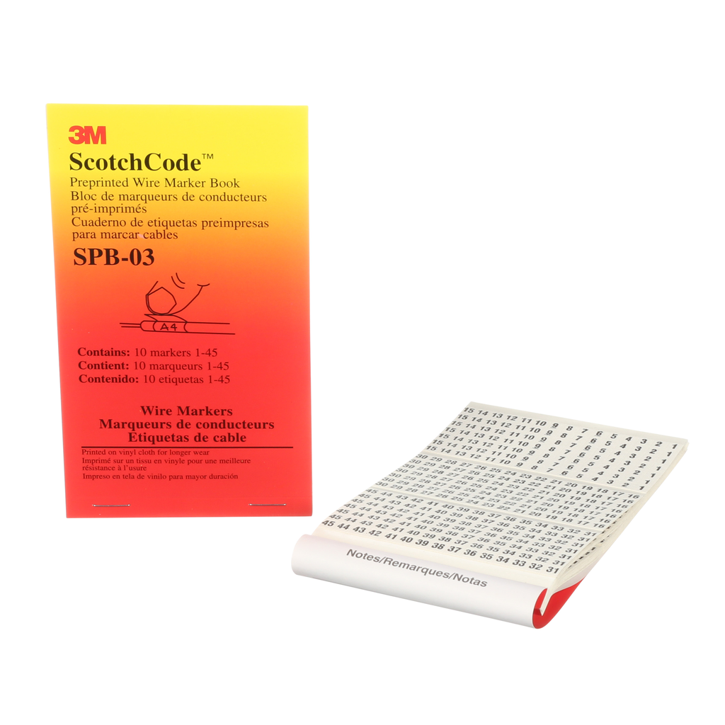 Mayer-DDS-3M™ ScotchCode™ Pre-Printed Wire Marker Book SPB-03, black print on a white background highlights the characters, 5/Case-1