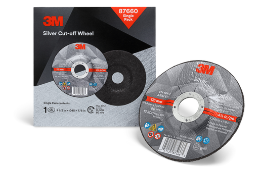 3M™ Silver Cut-Off Wheel, 87660, 36+, T27, 4.5 in x 0.045 in x 7/8 in, Single Pack, 10 ea/Case