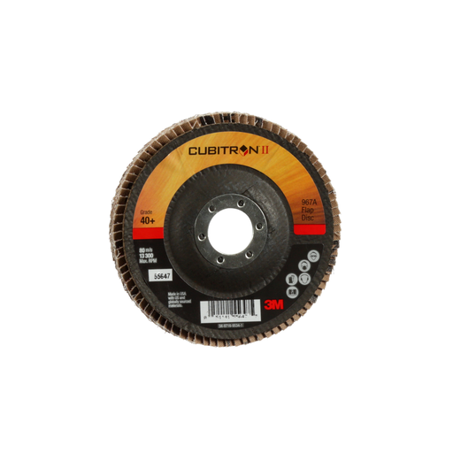 3Mâ„¢ Cubitronâ„¢ II Flap Disc 967A, 40+, T29, 4-1/2 in x 7/8 in, Giant, 10 ea/Case