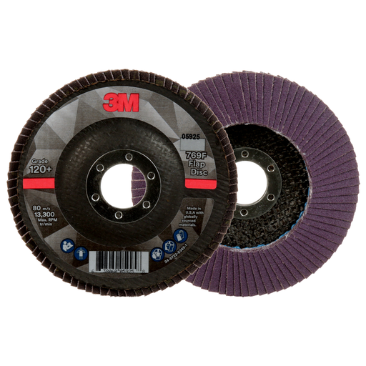 3M™ Flap Disc 769F, 120+, T29, 4-1/2 in x 7/8 in, 10 ea/Case