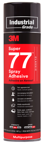 3M™ Super 77™ Classic Spray Adhesive, Clear, 24 fl oz Can (Net Wt 16.5 oz), 12/Case, NOT FOR SALE IN CA AND OTHER STATES