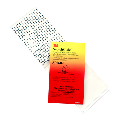 Mayer-DDS-3M™ ScotchCode™ Pre-Printed Wire Marker Book SPB-01, black print on a white background highlights the characters, 5/Case-1