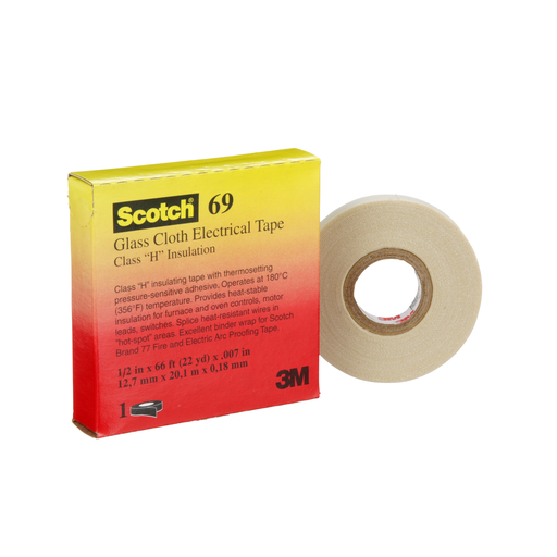 Mayer-DDS-3M™ Glass Cloth Electrical Tape 69, 1/2 in x 66 ft, White, 50 Rolls/Case-2