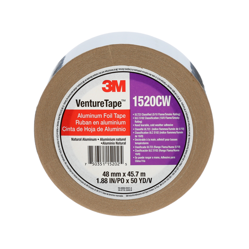 3Mâ„¢ Venture Tapeâ„¢ Aluminum Foil Tape 1520CW, Silver, 48 mm x 45.7 m, 3.2 mil, 24 Rolls/Case