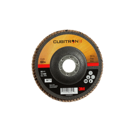 3M™ Cubitron™ II Flap Disc 967A, 60+, T27, 5 in x 7/8 in, 10 ea/Case