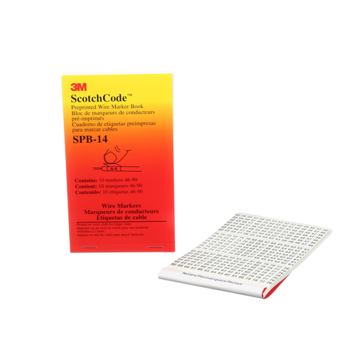 Mayer-DDS-3M™ ScotchCode™ Pre-Printed Wire Marker Book SPB-14, black print on a white background highlights the characters, 5/Case-1