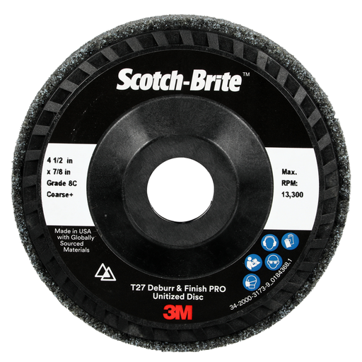 Scotch-Briteâ„¢ Deburr and Finish Pro Unitized Disc, DP-UD, 8C Coarse+, 4-1/2 in x 7/8 in, Type 27, Nylon, 5 ea/Case