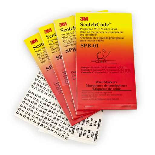 Mayer-DDS-3M™ ScotchCode™ Pre-Printed Wire Marker Book SPB-07, black print on a white background highlights the characters, 5/Bag-1