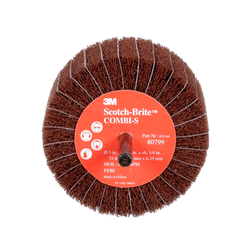 Scotch-Brite™ Combi-S Wheel 80678, 3 in x 1-3/4 in 1/4 in Shank P120 X-weight, 10 ea/Case