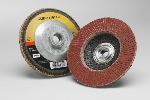3Mâ„¢ Cubitronâ„¢ II Flap Disc 969F, 60+, T27 Quick Change, 4-1/2 in x 5/8"-11, 10 ea/Case