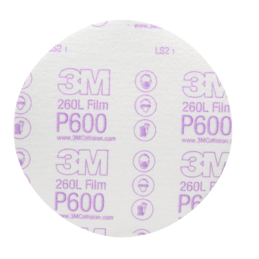 3M™ Hookit™ Finishing Film Abrasive Disc 260L, 00971, 6 in, P600, 100 discs per carton, 4 cartons per case