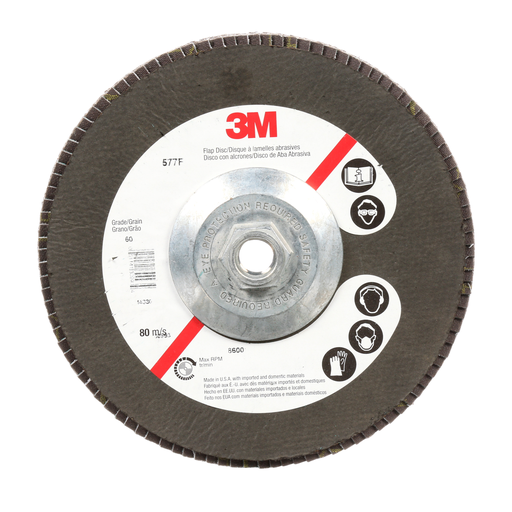 3M™ Flap Disc 577F, 80, T29 Quick Change, 4-1/2 in x 5/8 in-11, 10 ea/Case