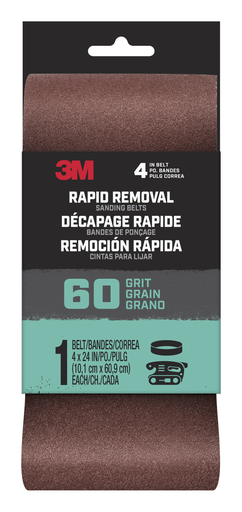 3M™ Rapid Removal 4 x 24 inch Power Sanding Belt, 60 grit, Belt4x241pk60, 1 pk, 10/case