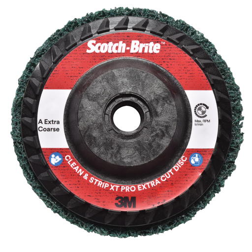 Scotch-Brite™ Clean and Strip XT Pro Extra Cut Disc, XC-DC, A/O Extra Coarse, Green, 4-1/2 in x 5/8 in-11, Type 27, 10 ea/Case
