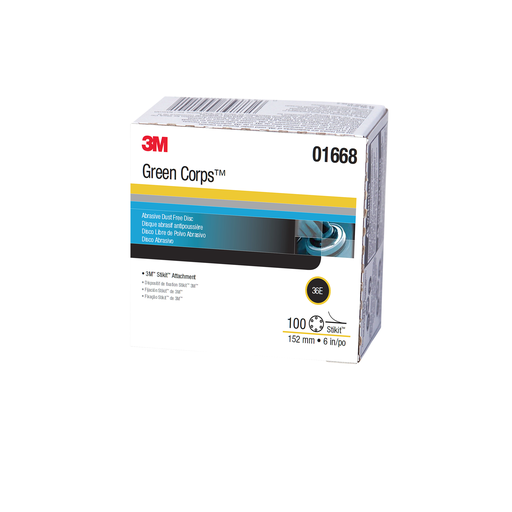 3Mâ„¢ Green Corpsâ„¢ Stikitâ„¢ Production Disc Dust Free, 01668, 6 in, 36, 100 discs per carton, 5 cartons per case