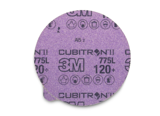 3M™ Cubitron™ II Stikit™ Film Disc 775L, 120+, 6 in x NH, Linered w/Tab, Die 600Z, 50/Carton, 250 ea/Case