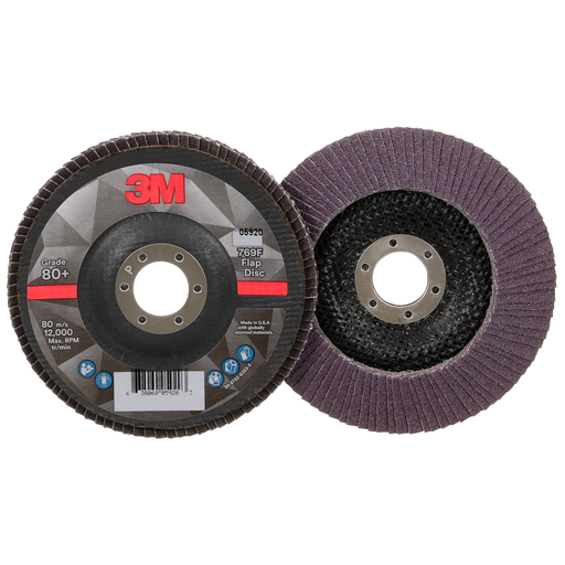 3M™ Flap Disc 769F, 80+, T29, 5 in x 7/8 in, 10 ea/Case