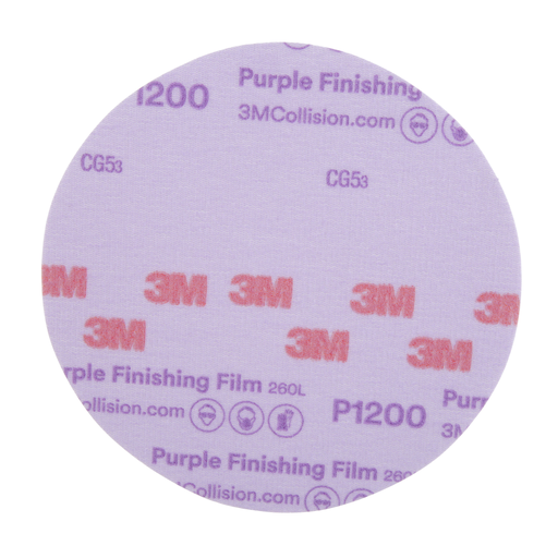 3Mâ„¢ Hookitâ„¢ Purple Finishing Film Abrasive Disc 260L, 30668, 6 in, P1200, 50 discs per carton, 4 cartons per case