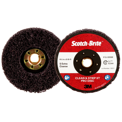 Scotch-Brite™ Clean and Strip XT Pro TN Quick Change Disc, XO-DN, SiC Extra Coarse, Purple, 4-1/2 in x 5/8 in-11, 10 ea/Case