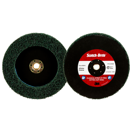 Scotch-Briteâ„¢ Clean and Strip XT Pro Extra Cut TN Quick Change Disc, XC-DN, A/O Extra Coarse, Green, 7 in x 5/8 in-11, 5 ea/Case