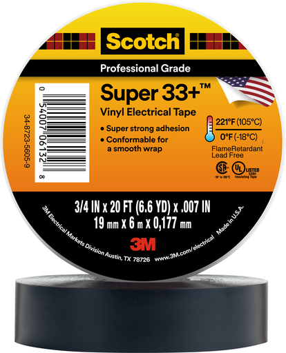 Product image for 3M Super 33+ 3/4" x 20ft Scotch® Vinyl Electrical Tape, Black