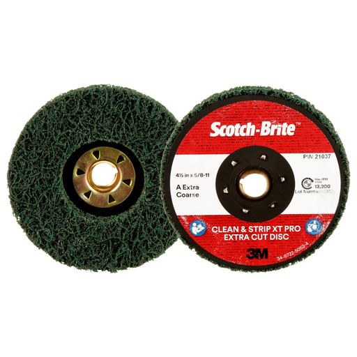 Scotch-Brite™ Clean and Strip XT Pro Extra Cut TN Quick Change Disc, XC-DN, A/O XCRS, Green, 4-1/2 in x 5/8 in-11, 10 ea/Case