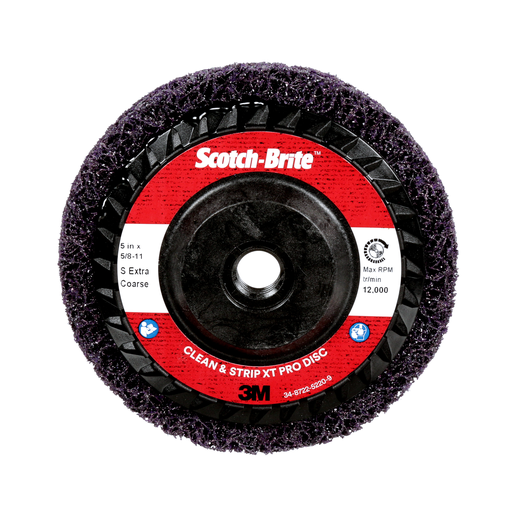 Scotch-Brite™ Clean and Strip XT Pro Disc, XO-DC, SiC Extra Coarse, Purple, 5 in x 5/8"-11, Type 27, 10 ea/Case