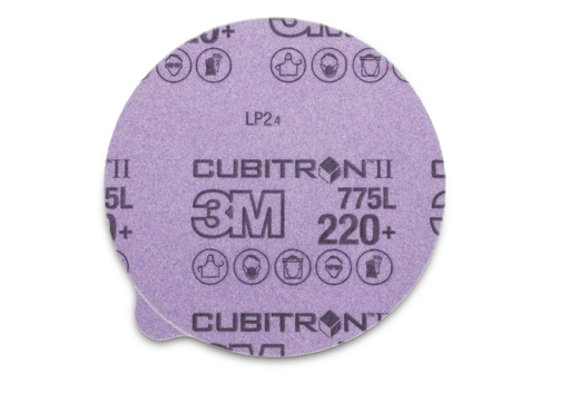 3M™ Cubitron™ II Stikit™ Film Disc 775L, 220+, 6 in x NH, Linered w/Tab, Die 600Z, 50/Carton, 250 ea/Case