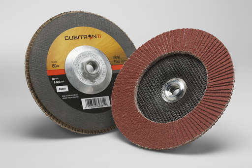 3M™ Cubitron™ II Flap Disc 969F, 80+, T27 Quick Change, 7 in x 5/8"-11, 5 ea/Case