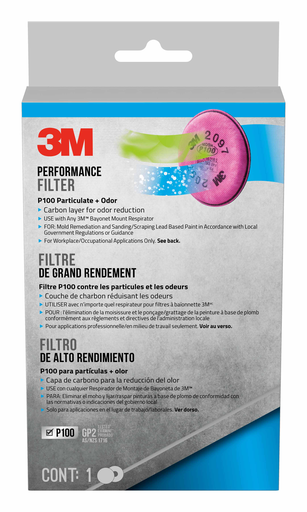 3M™ Performance P100 Particulate + Odor Filters, 2097P1-DC, 1 pair/pack, 6 packs/case