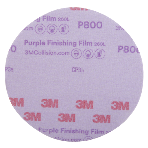 3Mâ„¢ Hookitâ„¢ Purple Finishing Film Abrasive Disc 260L, 30670, 6 in, P800, 50 discs per carton, 4 cartons per case