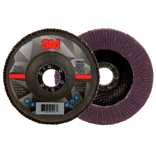 3M™ Flap Disc 769F, 120+, T27, 5 in x 7/8 in, 10 ea/Case