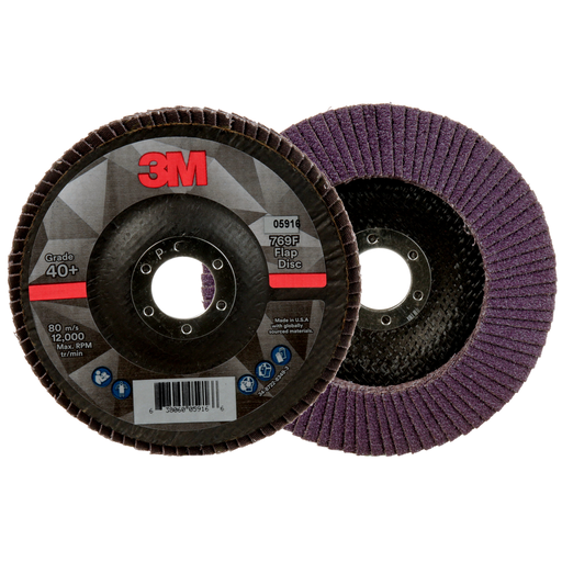3M™ Flap Disc 769F, 40+, T29, 5 in x 7/8 in, 10 ea/Case