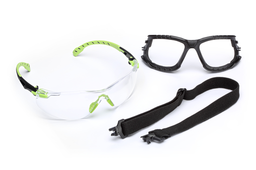3Mâ„¢ Solusâ„¢ 1000-Series Safety Glasses S1201SGAF-KT, Kit, Foam, Strap, Green/Black, Clear Scotchgardâ„¢ Anti-Fog Lens, 20 EA/Case