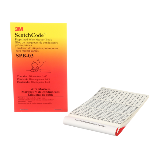 Mayer-DDS-3M™ ScotchCode™ Pre-Printed Wire Marker Book SPB-03, black print on a white background highlights the characters, 5/Case-1