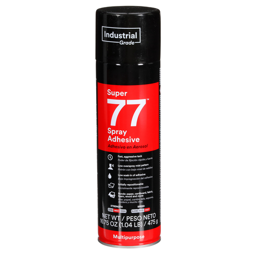 3Mâ„¢ Super 77â„¢ Multipurpose Spray Adhesive, 24 fl oz Can (Net Wt 16.75 oz), 12/Case, NOT FOR SALE IN CA AND OTHER STATES