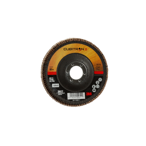 3Mâ„¢ Cubitronâ„¢ II Flap Disc 967A, 80+, T29, 4-1/2 in x 7/8 in, Giant, 10 ea/Case