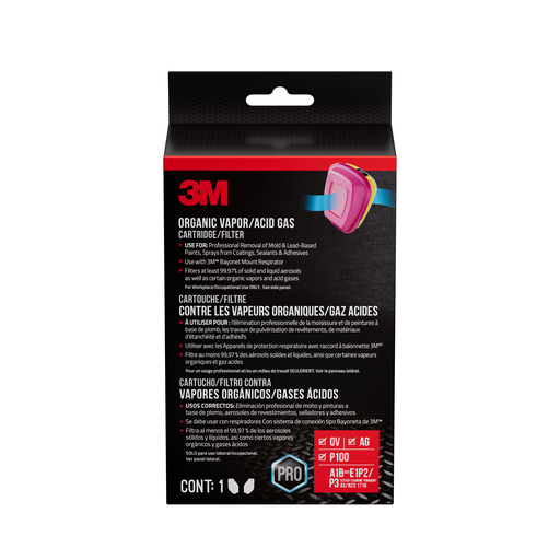 3M™ Organic Vapor/Acid Gas Cartridge/P100 Filter 60923H1-DC, 1-pair Cartridge/Filters, 5 pack/case
