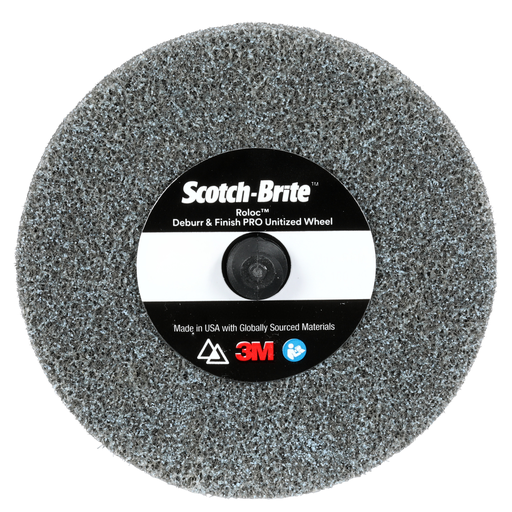 Scotch Brite™ Roloc™ Deburr & Finish PRO Unitized Wheel, DP-UR, 4C Medium+, TR, 3 in x 1/4 in, 10/Carton, 40 ea/Case