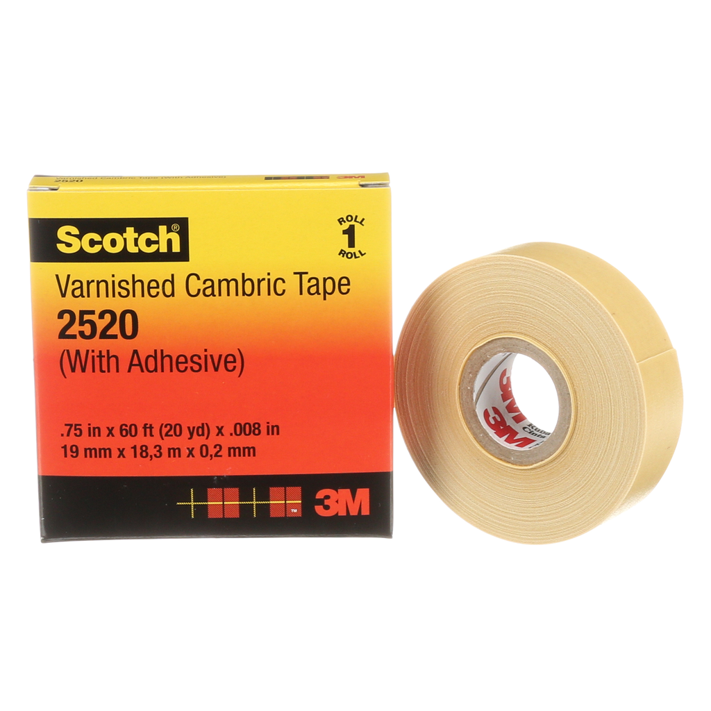 Mayer-DDS-Scotch® Varnished Cambric Tape 2520, 3/4 in x 60 ft, Yellow, 1 roll/carton, 20 rolls/Case-1
