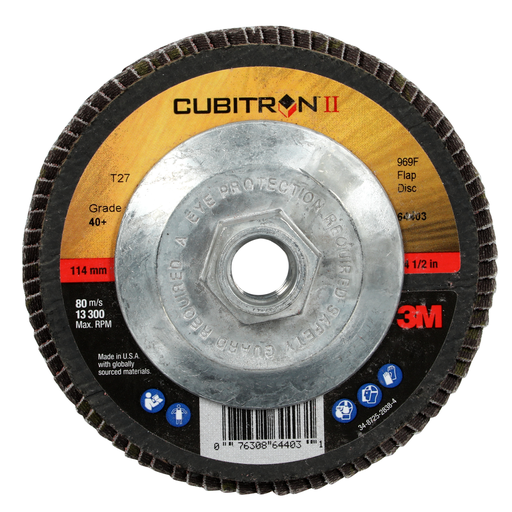 3M™ Cubitron™ II Flap Disc 969F, 40+, T27 Quick Change, 4-1/2 in x 5/8"-11, Giant, 10 ea/Case