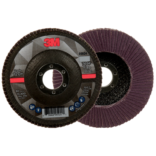 3M™ Flap Disc 769F, 120+, T27, 4-1/2 in x 7/8 in, 10 ea/Case
