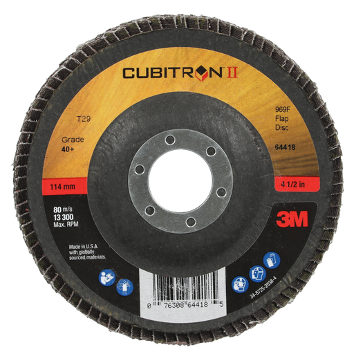 3M™ Cubitron™ II Flap Disc 969F, 40+, T29, 4-1/2 in x 7/8 in, Giant, 10 ea/Case