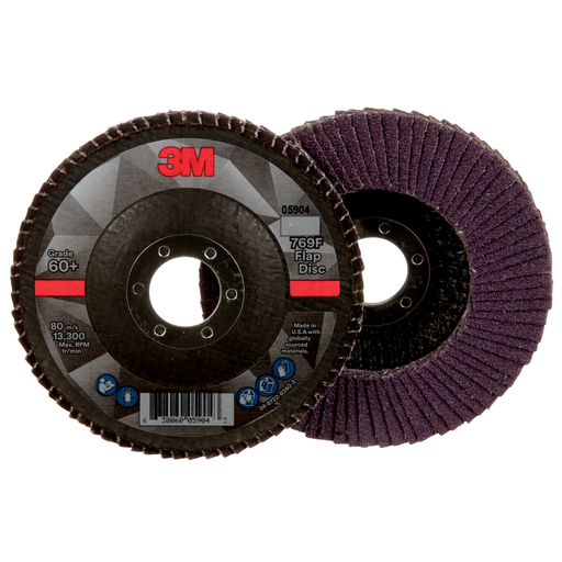 3M™ Flap Disc 769F, 60+, T27, 4-1/2 in x 7/8 in, 10 ea/Case