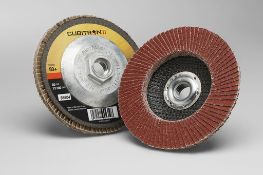 3M™ Cubitron™ II Flap Disc 967A, 80+, T27 Quick Change, 4-1/2 in x 5/8"-11, 10 ea/Case