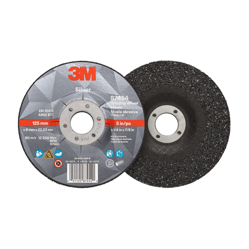 3M™ Silver Depressed Center Grinding Wheel, 87454, 36+, T27, 5 in x 1/4 in x 7/8 in, 10/Carton, 20 ea/Case