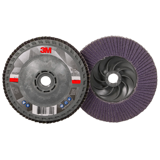 3M™ Flap Disc 769F, 80+, T27 Quick Change, 4-1/2 in x 5/8 in-11, 10 ea/Case