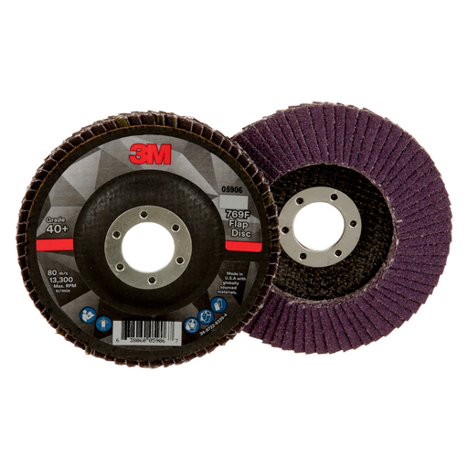 3M™ Flap Disc 769F, 40+, T29, 4-1/2 in x 7/8 in, 10 ea/Case